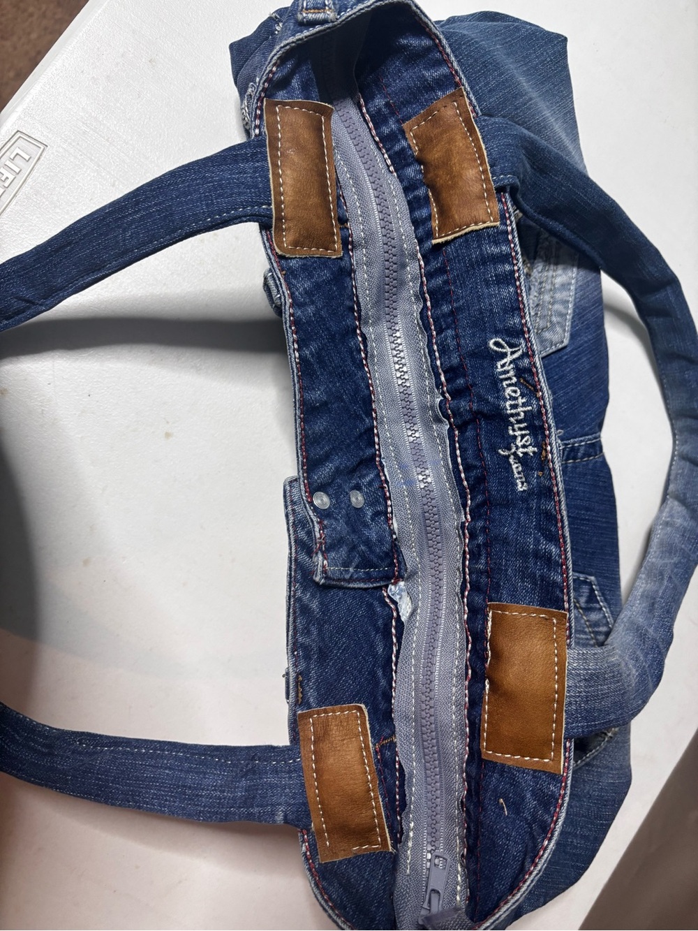 Handmade recycled denim slouchy tote - Picture 3 of 4